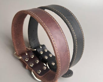Handgemaakte volnerf leren hondenhalsband, zilveren gesp, duurzaam rundleer