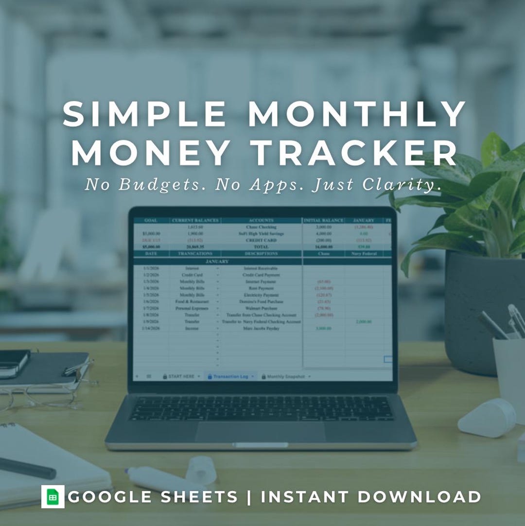Simple Monthly Money Tracker Spreadsheet | No Budget Personal Finance ...