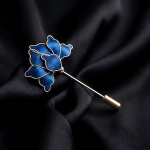 Handmade Silk Flower Lapel Pin & Wedding Boutonniere, Multiple Colors, Unisex for Men Women, Bridal Party Daily Wear Holiday Gift bright blue
