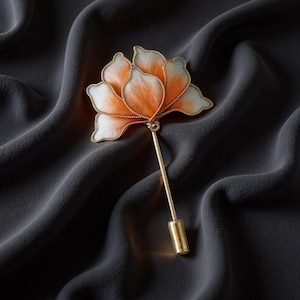 Handmade Silk Flower Lapel Pin & Wedding Boutonniere, Multiple Colors, Unisex for Men Women, Bridal Party Daily Wear Holiday Gift Orange