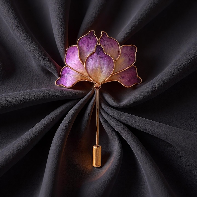 Handmade Silk Flower Lapel Pin & Wedding Boutonniere, Multiple Colors, Unisex for Men Women, Bridal Party Daily Wear Holiday Gift Purple