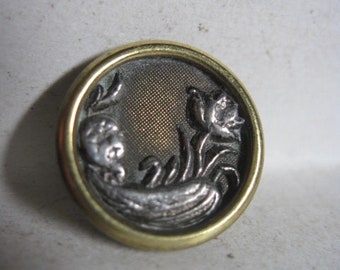 1 rare 19c champleve foil and gilt rococo button 22mm or 2.2cm diameter.