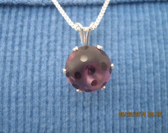 GORGEOUS Handmade Genuine Sterling Silver /& Amethyst Round Frosted w Polka Dots Solitaire Necklace...very UNIQUE.1514h...