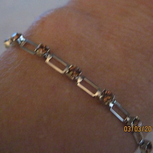 BEAUTIFUL Handmade SIMPLE Swarovski Topaz Crystal Chain Link Silver Bracelet....1377h