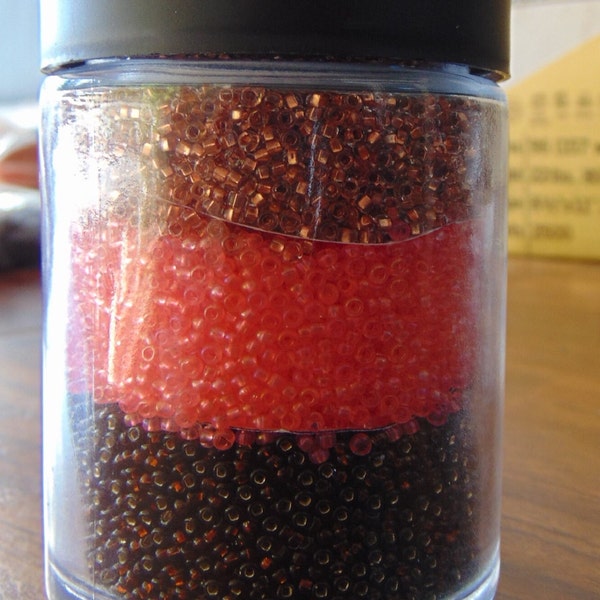 Destashed Percosia Czech Sz 11 Seed Beads 3 Colors & Recycling/Reuse Jar.. Colors: Silver Lined/Sol Gel, sl rootbeer,sol gel rose,sl topaz