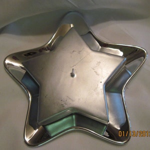 Vintage HUGE SHABBY CHIC Silver Star Candle & Holder 2 pc. Set.....90's ....by Avon ***