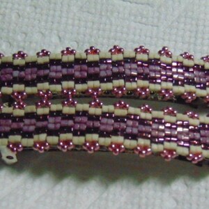 Cream,Lavender Rose,Amethyst Rose & Lilac Toho 1.5 mm CUBE/ROUND Beaded 3 Stripe/Lacy Barrettes...set of 2 Large..HaNDMADe... OOAK #1814h