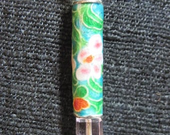 Antique Inspired LONG Gold & Green Cloisonne w/ Pink Crystal Beaded 5" HAT Pin.HandMade..OOAK..1669.Bridal Wear,Anytime