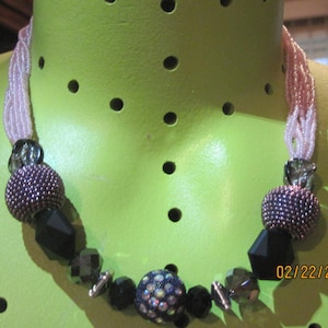 Beautiful ROMANTIC BoLD &quot;Pinks and Purples..Oh MY!&quot; Multi Strand Bead Necklace....handmade OOAK...1462h