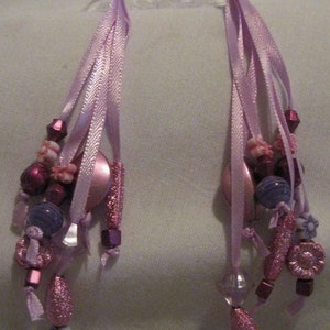 BEAUTIFUL Hair Clips with Ribbons and Beads....set of 2....handmade...clear /Lavender