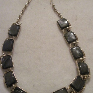 Vintage Beautiful Gold & Black Satin Thermoset Rectangle Link Necklace...6056...Bridal Wear,Evening Wear,Gift 4 Mom,Birthday Gift