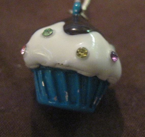 Vintage TOO CUTE Rhinestone Cupcake & Silver Spar… - image 2