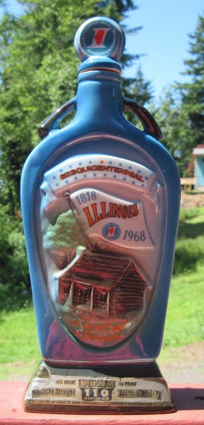 VINTAGE 1968 JAMES BEAM 1818 Illinois Shaped State Bottle