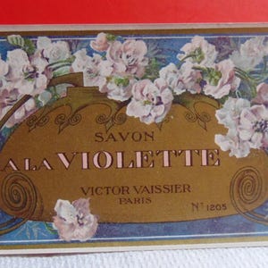 Antique/Vintage 1900&#39;s French &quot;Violette by Victor Vaissier&quot; No 1205 Paris Soap Box Label..Unused*Card Making,Collage&#39;s,Framing,Scrap Booking