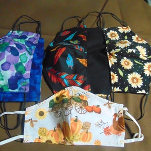 REVERSIBLE Handmade Face Mask,Face Protection 4 Different Styles..2 Ply...Filter Space Wire ..Fall & Anytime..Medium..Adult, Teen