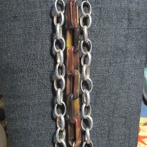 Vintage BEAUTIFUL/Shabby Chic 60&#39;s/70&#39;S Retro Silver Big Chain & Tortoise Rectangle Celluloid/Lucite Triple Chain Bracelet.....#9516...Retro