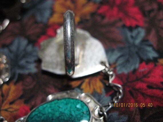 Vintage GORGEOUS Silver,Green Turquoise & Onyx SL… - image 10