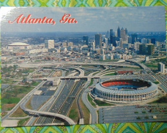 VINTAGE BeAUTIFUL 80's Skyline Atlanta Fulton Stadium Georgia State Postcard-Unused-1376-Paper Ephemera,Collecting Postcards,Scrapbooking