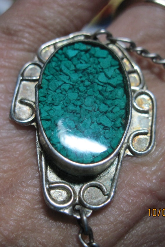 Vintage GORGEOUS Silver,Green Turquoise & Onyx SL… - image 5