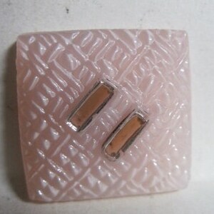 VINTAGE 1950&#39;s French Pink Satin Glass Button w/ Woven Design & Rectangle Holes..#1671