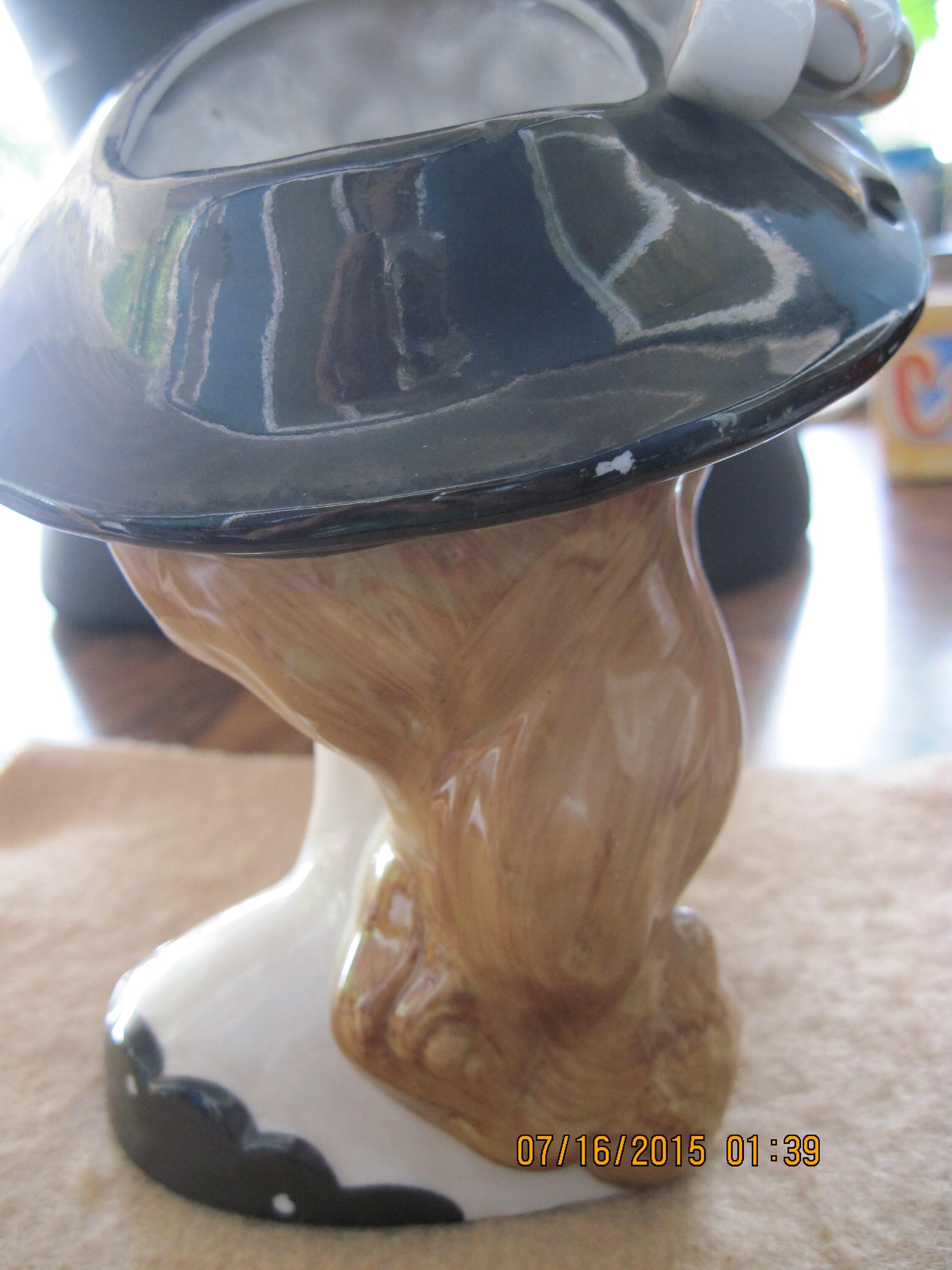 VINTAGE Black & White Polka Dot Ceramic Blonde Lady's Head Planter