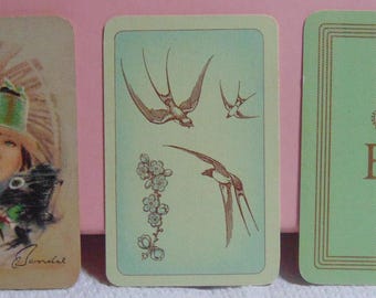 Vintage 50's MINI Deco Lady, Birds or Queen Elizabeth II Single Playing Cards-Used..U Pick.. 12K  Vintage Playing Card,Card Making,Scrapbook