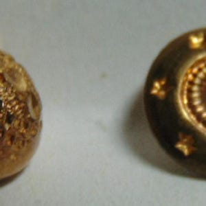 Antique WONDERFUL 1890&#39;s-1900&#39;s Set of 2 Different TEENY Tiny Brass/Gilt Twinkle Cut Dome & Flat Metal Buttons..#4488..