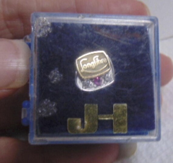 Vintage 50's/60's LongFibre (Longview Wa Fibre Co) Service Jeweled Tac Pin or Tie Tac Pin..10Kt & Jewels.... (JP#12)