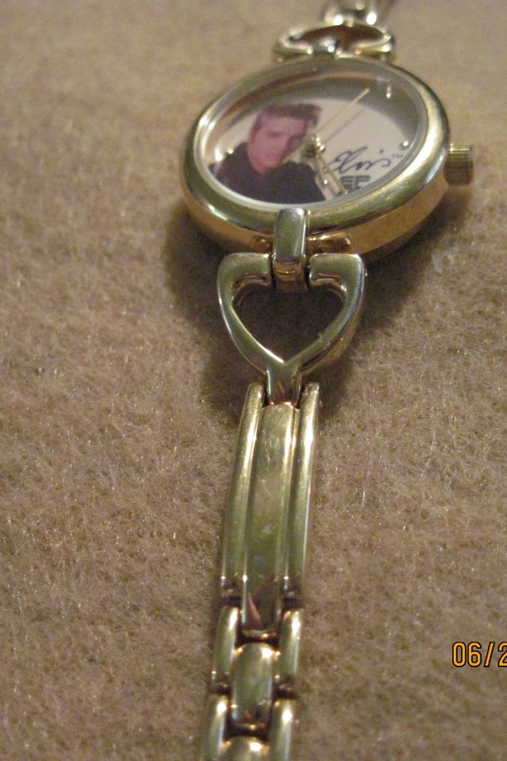 Vintage ROMANTIC ELVIS Watch..Gold Slender Link B… - image 3