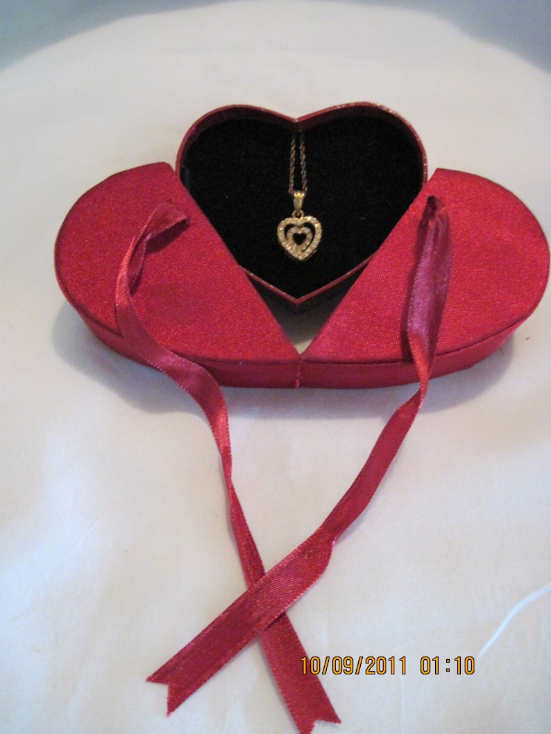 Vintage BEAUTIFUL Floating Heart in a Heart Rhinestone Necklace /& Heart Box...by Avon #238
