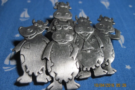 Vintage Too CUTE 80's/90's JJ Pewter 'Herd' of CO… - image 1