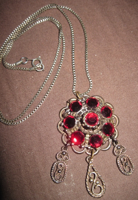GORGEOUS Antique VICTORIAN Metal Work w/ Ruby Red 