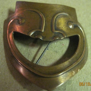 BEAUTIFUL ANTIQUE 1930'S Handmade Francisco ReBajes Copper Tragedies Mask Brooch  ....7769..High Quality,High End Jewelry,Anniversary Gift
