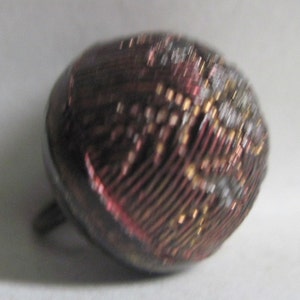 ANTIQUE BEAUTIFUL 1880's Victorian Jet Glass Imitation Fabric Ball Button w/ Ruby Luster.....#1568