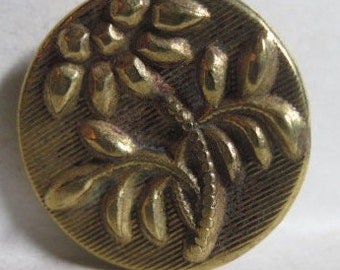 ANTIQUE PRETTY 19th Century ITALIAN Victorian Era Gilt Brass Button w/ Faceted Daisy Flower Motif..#1689