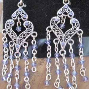 ROMANTIC Heirloom Antique Sterling Silver Swarvoski Amethyst Chandelier Stud Earrings  ..OOAK...103h...Bridal Wear/Special Times/All Year