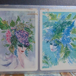 Vintage 70&#39;s ARRCO Double Deck Art Nouveau Women w/Floral Hats Playing Cards in Box.....Vintage Playing Cards,Scrapbooking,Card Making