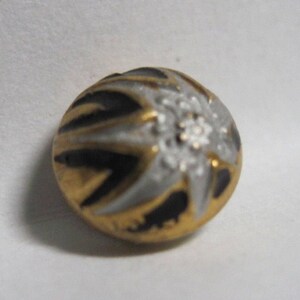 ANTIQUE LOVELY 1900&#39;s-20&#39;s Art Deco Gilt Brass & Enamel Button...Gent&#39;s Waistcoat...w/ Silver Flower..#514