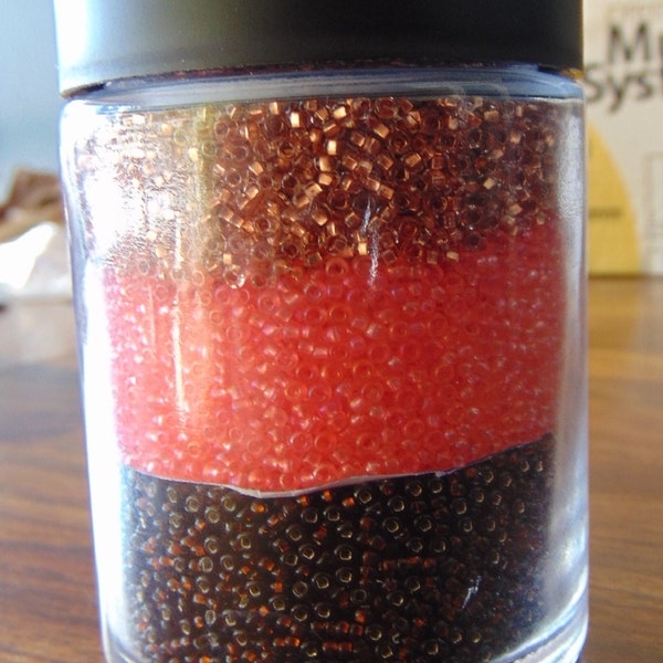Destashed Percosia Czech Sz 11 Seed Beads 3 Colors & Recycling/Reuse Jar.. Colors: Silver Lined/Sol Gel, sl rootbeer,sol gel rose,sl copper