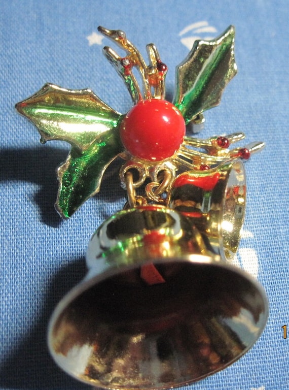 Vintage BEAUTIFUL Gold Christmas Bells w/ Enamel H