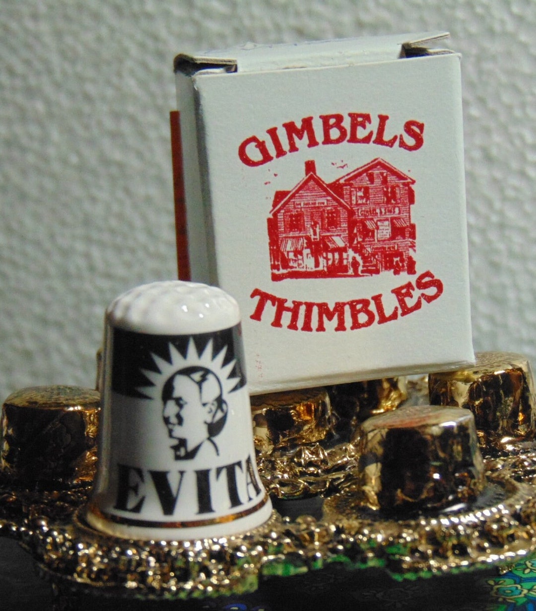VINTAGE Wonderful 80's Gimbels & Son's Bone China EVITA Thimble...2