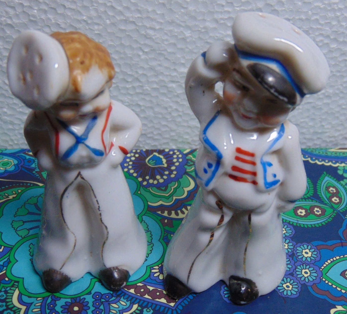 Vintage 30's/40's Ceramic Sailor Boys Salt and Pepper