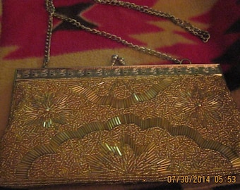 VINTAGE BEAUTIFUL Gold Beaded Evening Purse....50's era... Wedding/Holiday/Special Occasion/Night on the Town/Evening Wear/Glamour