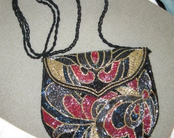 VINTAGE BEAUTIFUL Multi Color Beaded Fancy Design Evening Purse..... Wedding/Holiday/Special Occasion/Night on the Town/Evening Wear/Glamour