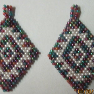 BEAUTIFUL Native Style Micro Beaded Picture &quot;Navajo&quot; in Jewels Earrings....Pink and Purples Mix..1537h...Pick Your Earring Type/Style