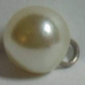 May include: A white pearl button with a silver shank.