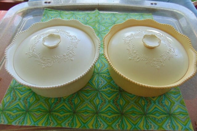 VINTAGE Avon "Here's My Heart" Beauty Dust Celluloid/Vintage Plastic Container w/ HandMade Pin Cushion..original design/idea(contents not-