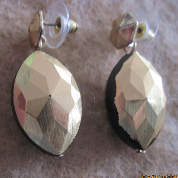 Vintage STUNNING Gold & LARGE Faceted Black Cryst… - image 1