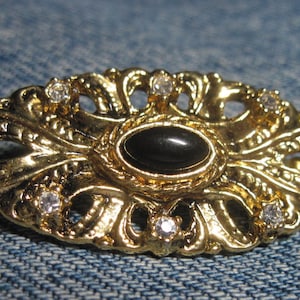 Vintage FABULOUS Excellent Art Deco Victorian Gold Rhinestone & Black Cabochon Pin/Brooch ... ESTATE Found..#8374