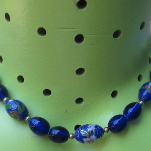 Vintage STUNNING Deep Blue Glass w/Cloisonne Beaded Necklace .....#6208..Elegant Jewelry,Gift for Her,High Quality,High End Jewelry